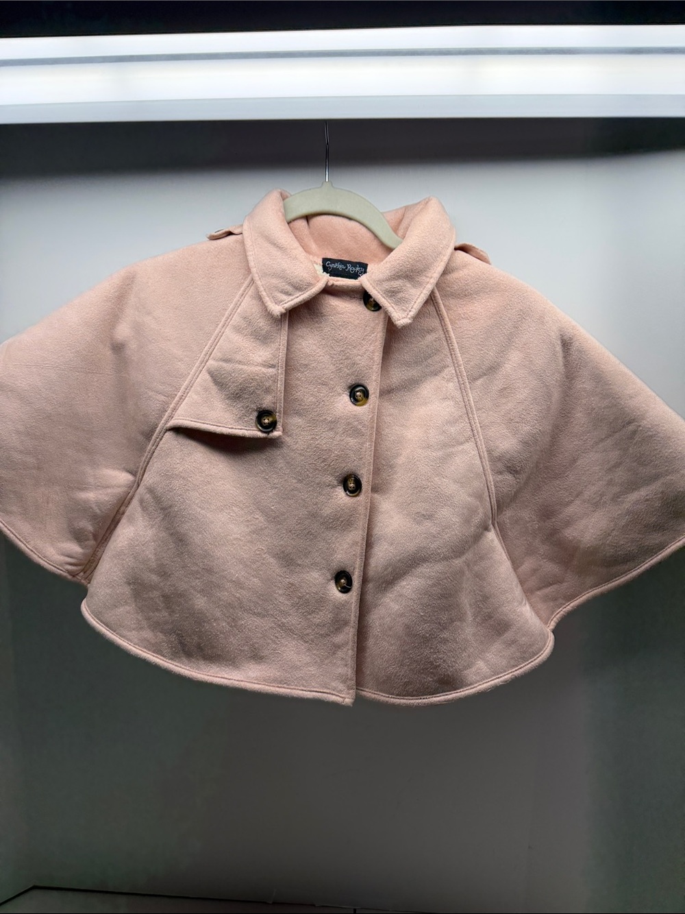 Cynthia Rowley Girls 5T Pink Faux Suede Collared Button-Up Coat Cape/Poncho